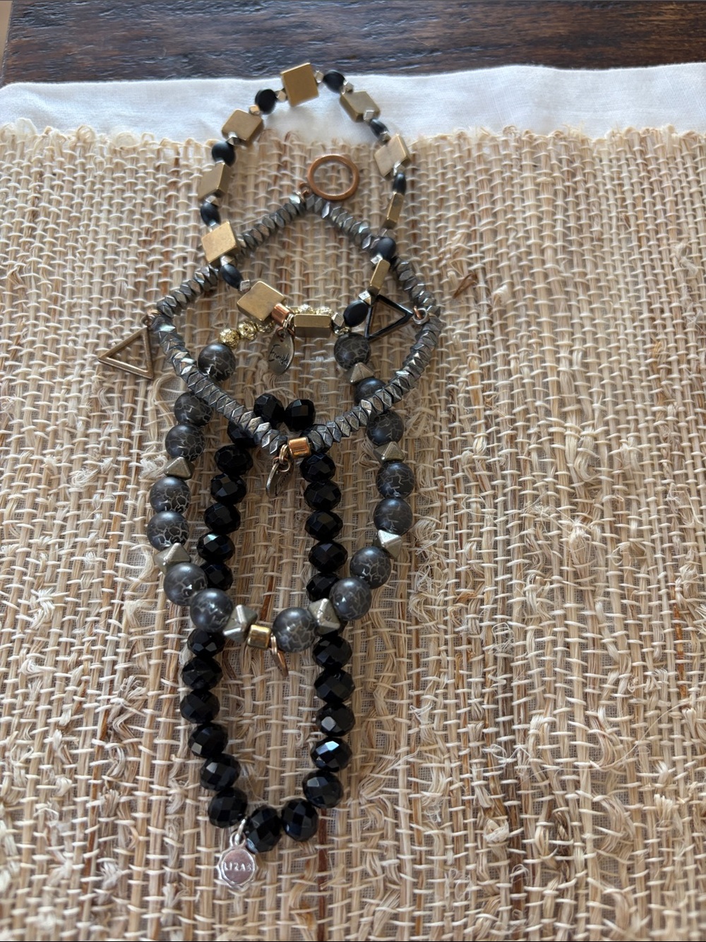 Erimish Layered Black and Gold Beaded Women's Bracelet Set